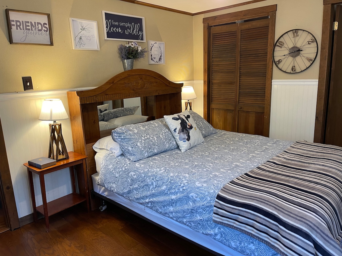 First bedroom on the first floor with queen size bed