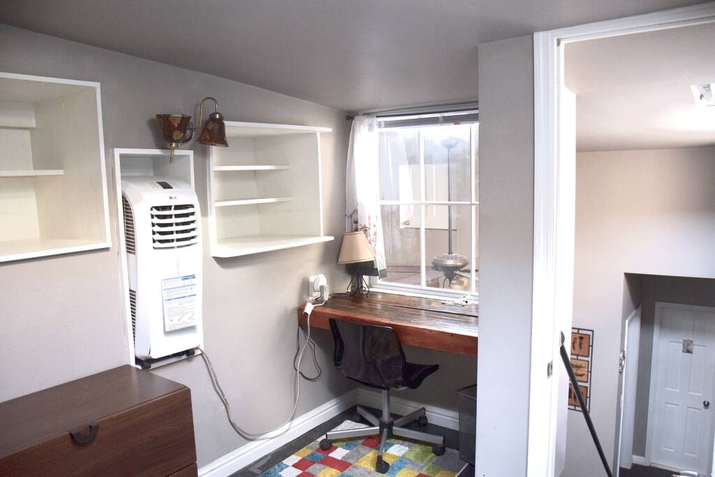 The desk and built in shelves
