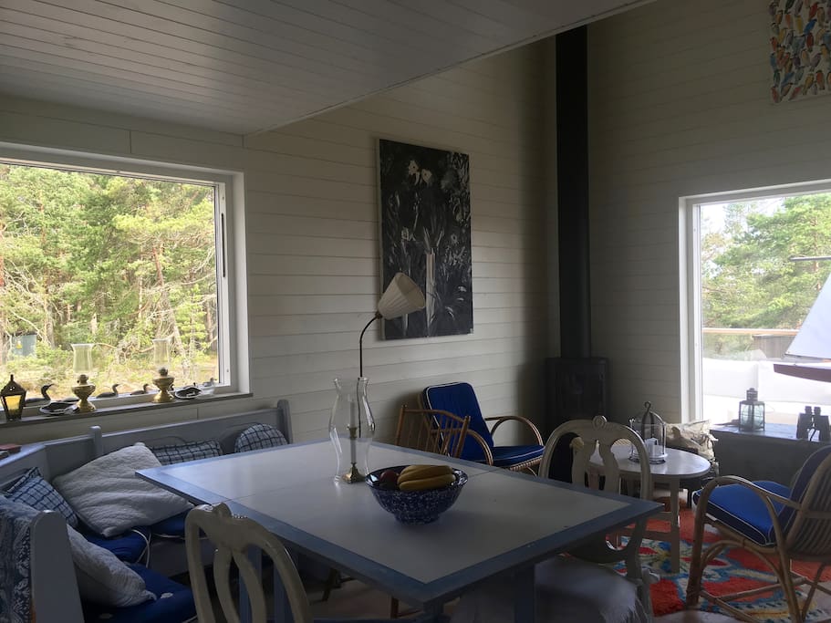 Dining/Living room area with fireplace
