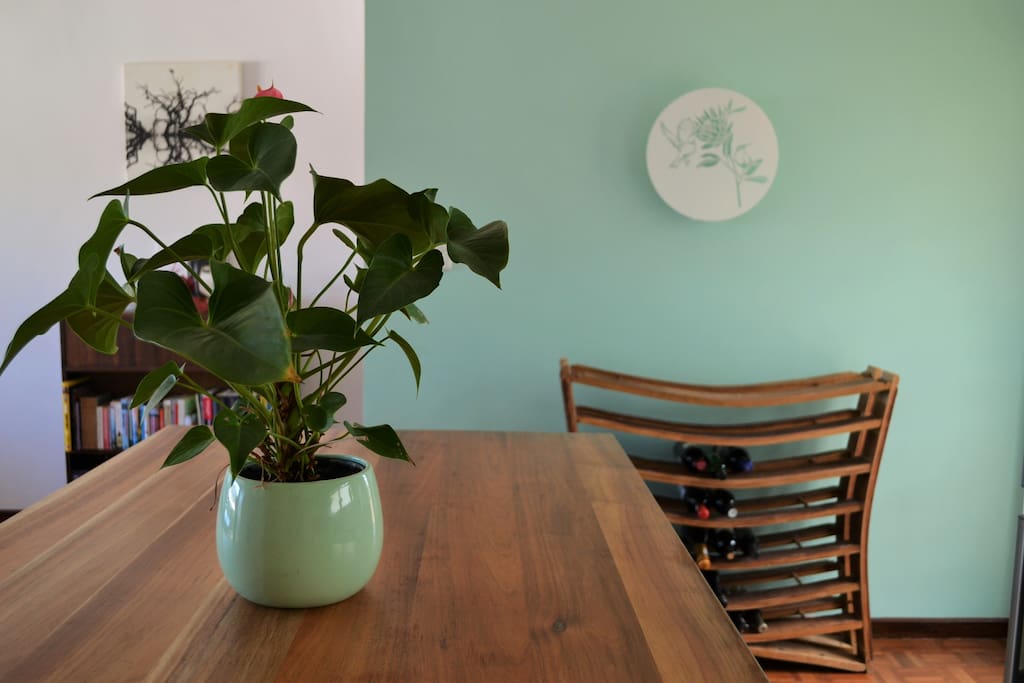 Kitchen table and wine rack