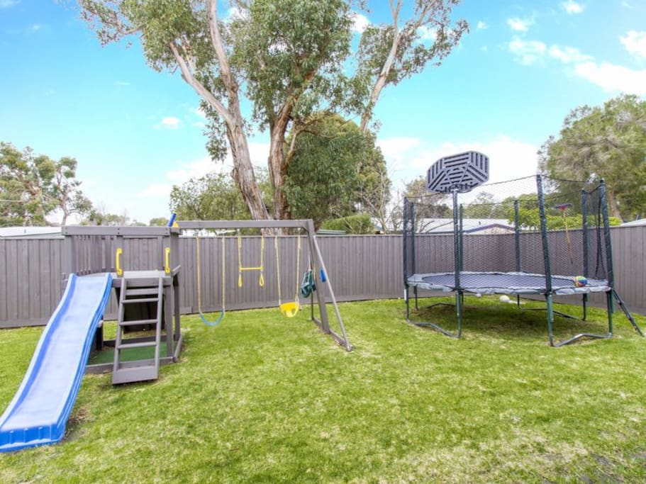 Playground & trampoline, perfect for kids.
