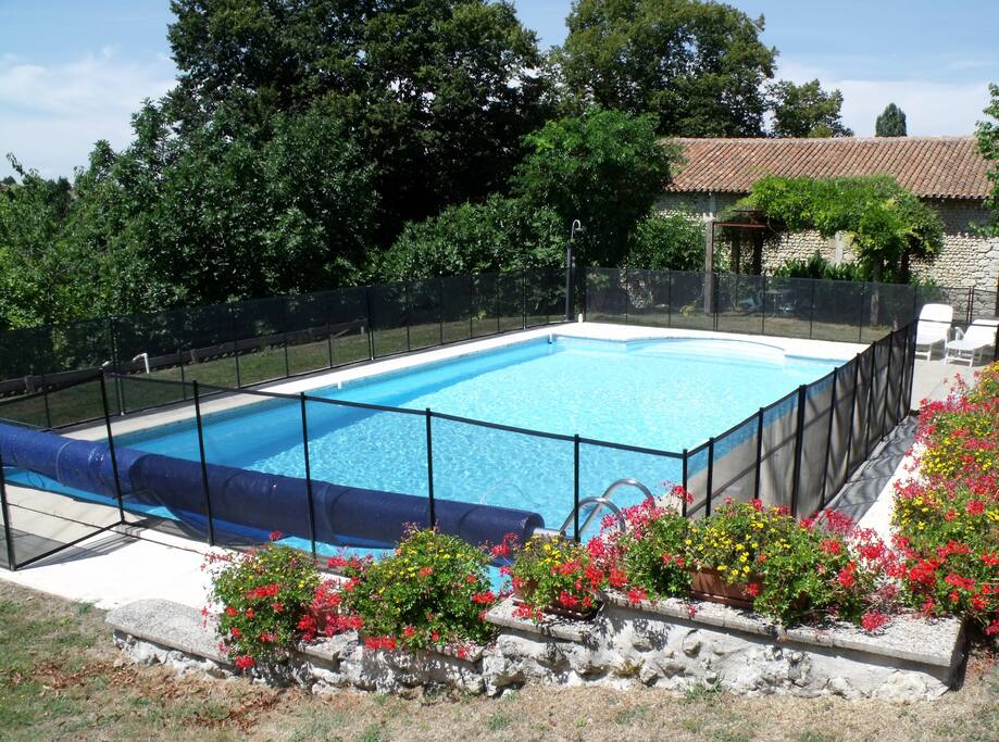 Pool (12 x 6 metres, from 1 - 2 metres deep) with solar shower