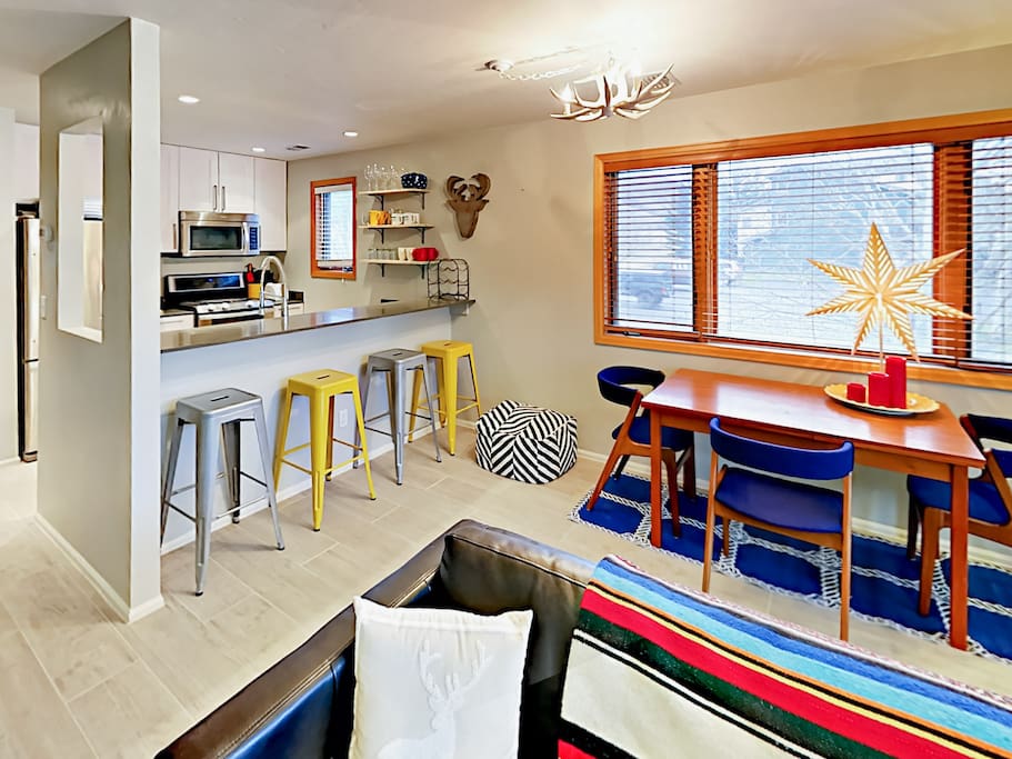 The open-concept floor plan encourages easy conversation.