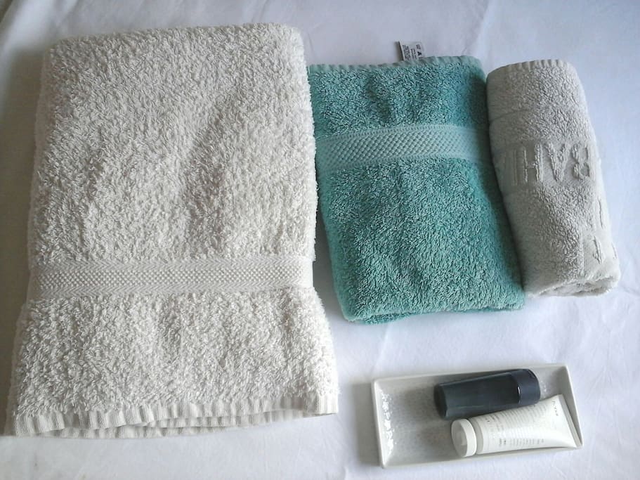 toallas, champú cabello y crema humectante