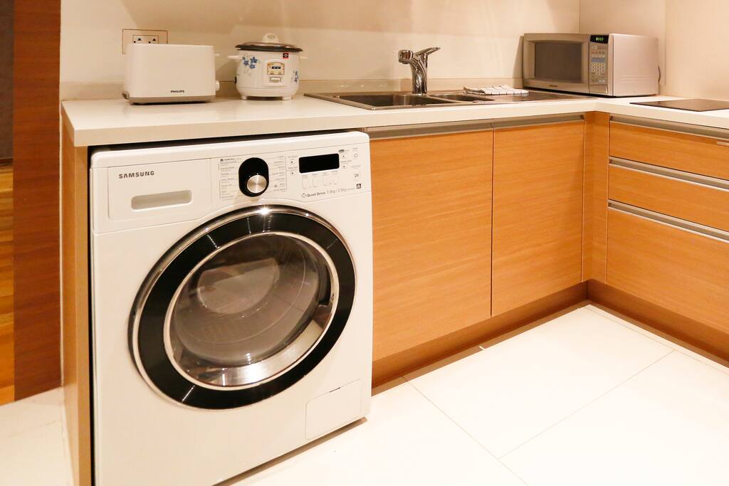 Washer, cooker, toaster, sink, and microwave
