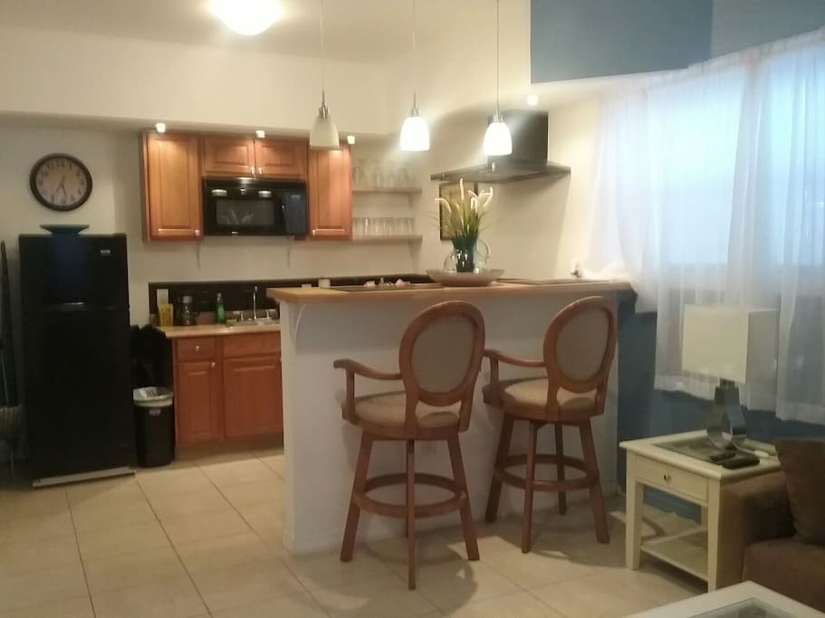 Bar over looking kitchen