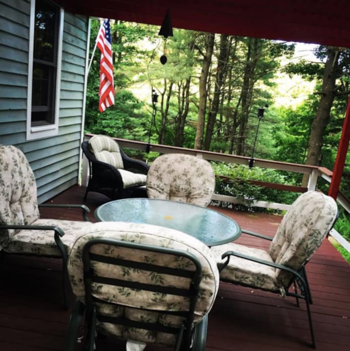 Outdoor dining area in summer