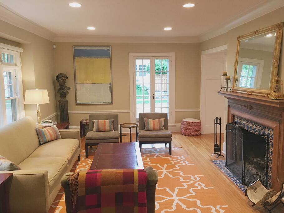 Living Room with Wood-Burning Fireplace