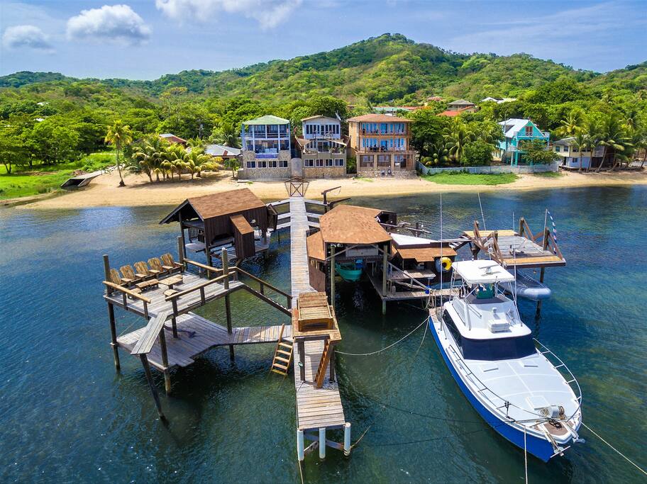 Our shared Dock with Ruthless Rotan Charters - You'll want to book a tour with them!