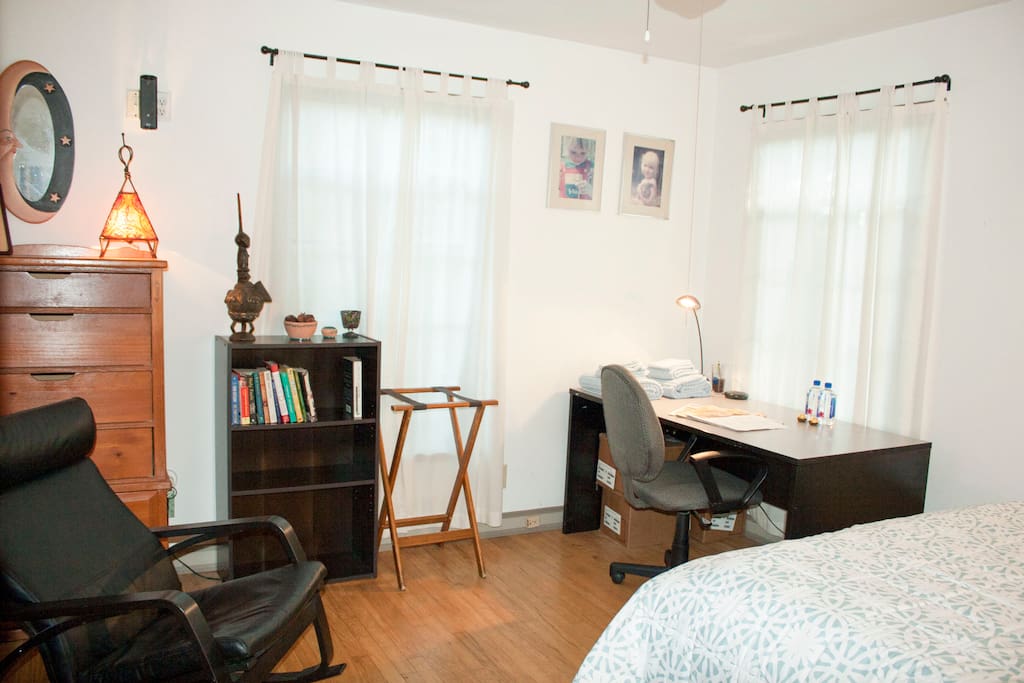 Large desk, dresser, luggage stand and rocking chair