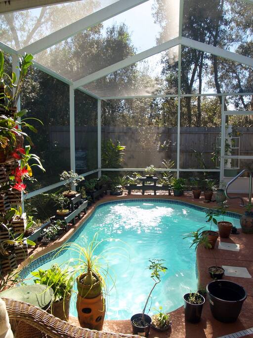 Salt water pool with jets.