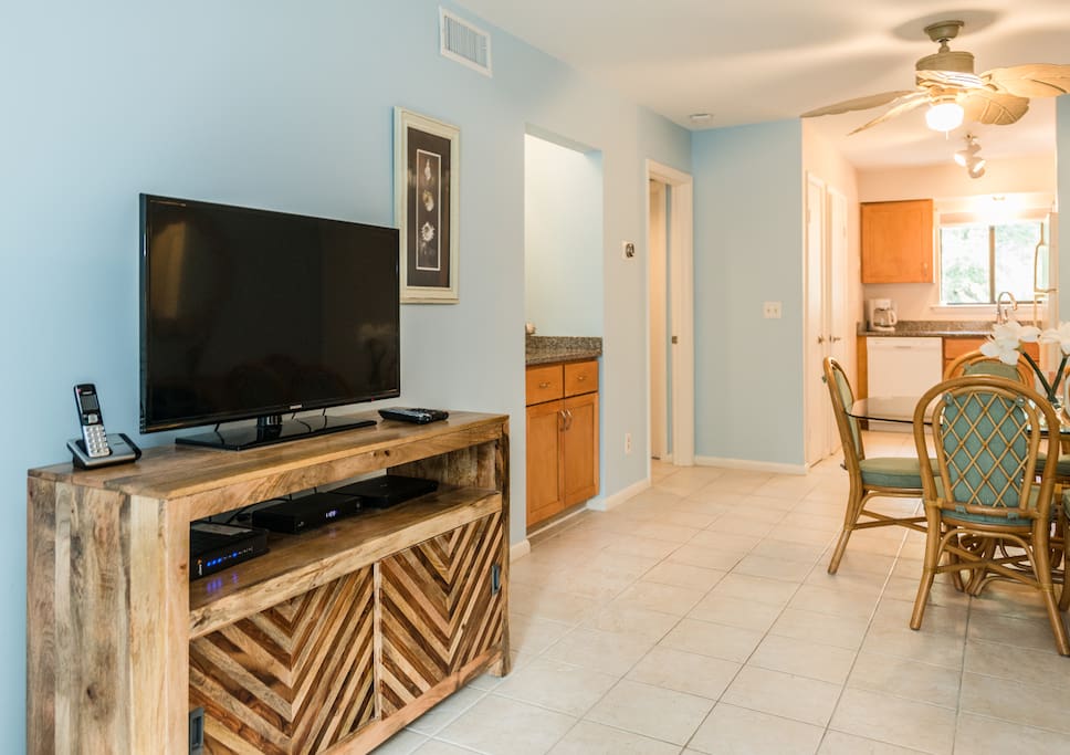 LED tv in the living room with cable and DVD player.