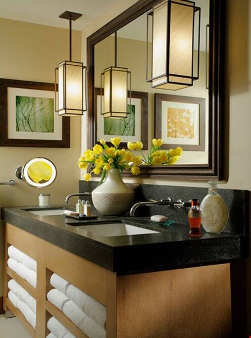 Get ready for the day ahead in the modern bathroom.