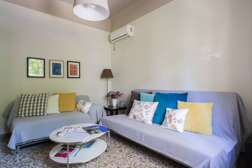 The living room..the sofa turns to a big double bed!