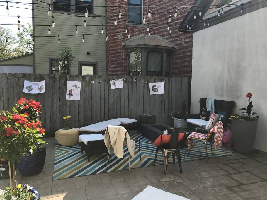 Back yard with extra chairs out for a Party.