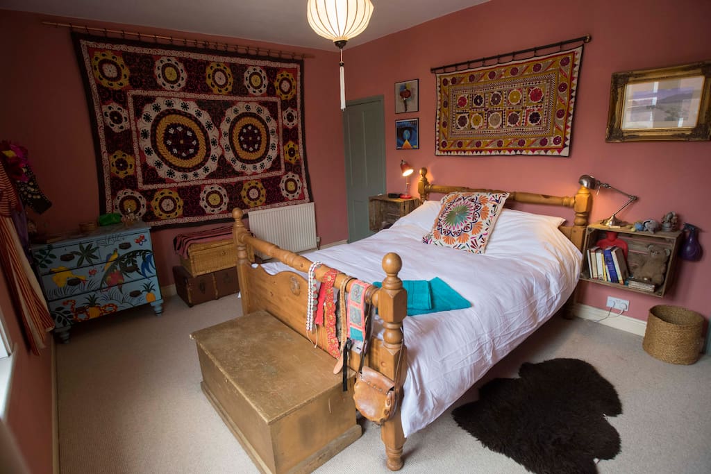 The main bedroom, with suzani wallhanging from Tajikistan.