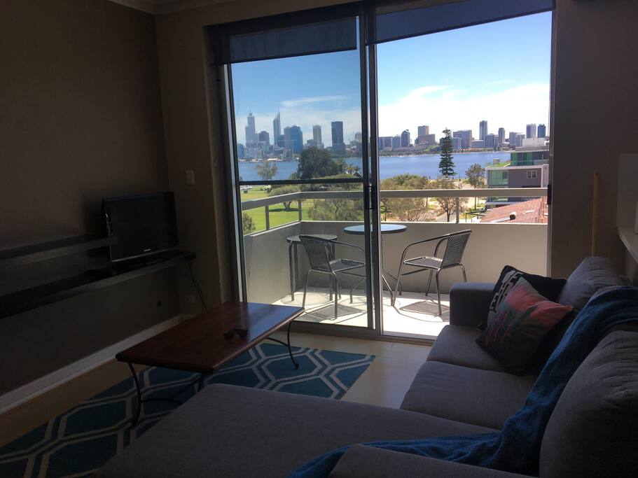 Comfortable lounge with lots of natural light.