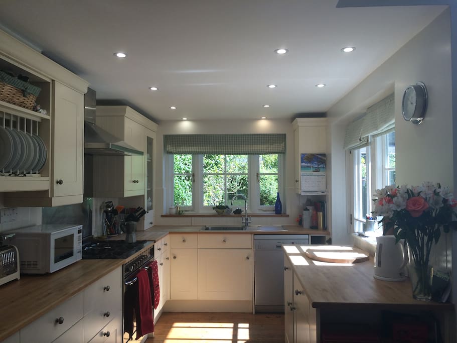 Kitchen with microwave, toaster and dishwasher