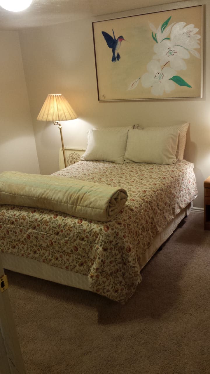 Glavna spavaća soba. Bračni krevet s dovoljno prostora u ormaru i ladici.  