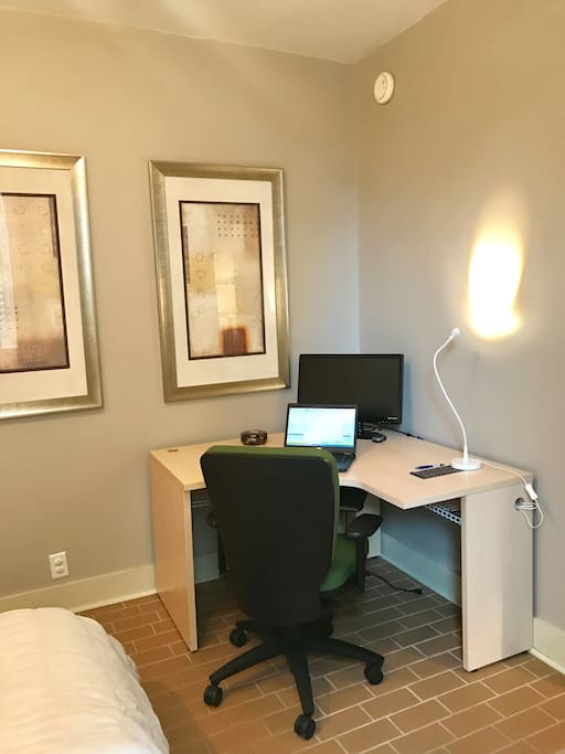 The bedroom has a great work space with 100 MBPS wifi available!