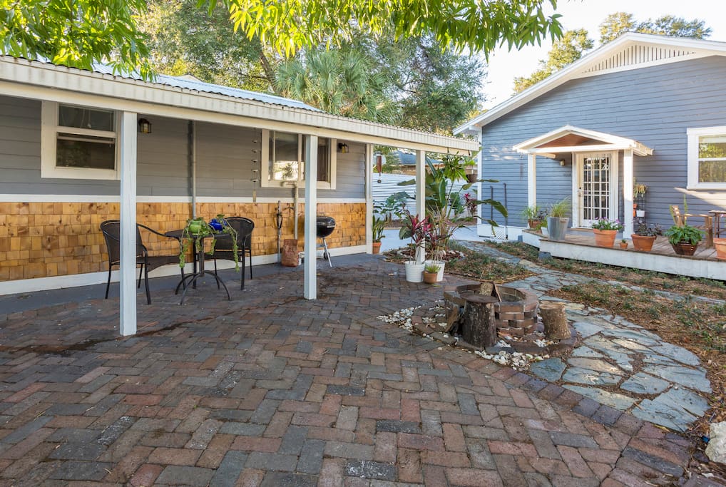 Grill out with the charcoal grill on the antique brick patio