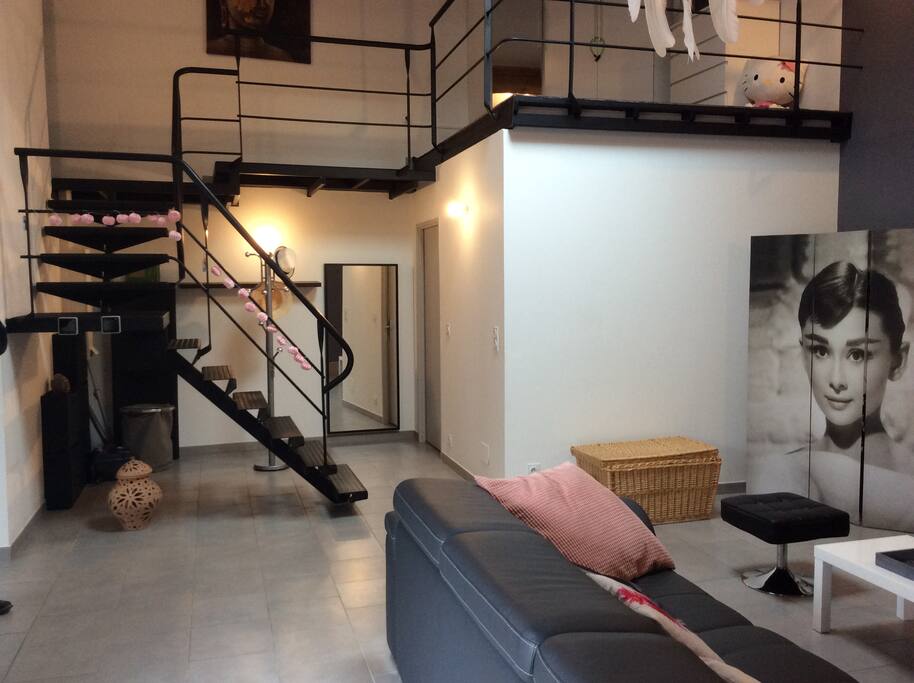 vue salon et escalier