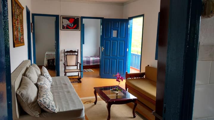 Удобна дневна соба, со два кауча и масичка за кафе. 