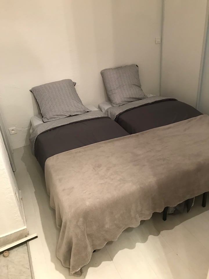 Both beds 1 person or can be used as a large double bed