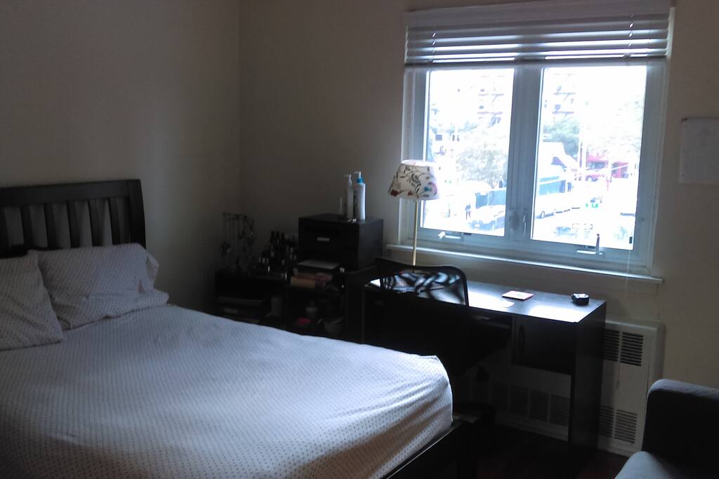 Full bed, desk, printer for you to use, and lots of sunlight.