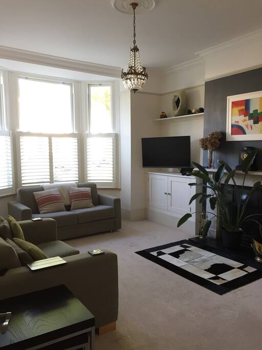 Spacious living room with a sofa bed!