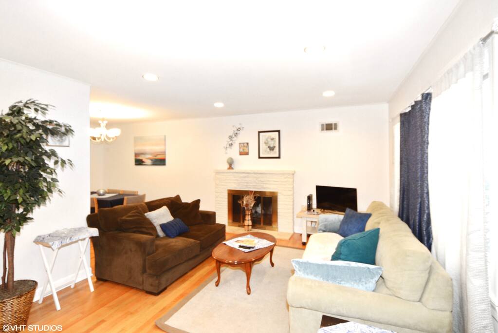 living room with TV and fire stick