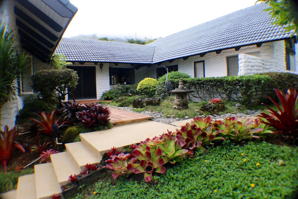 Front door entry with Japanese rock garden