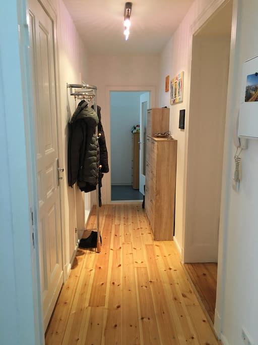 hallway, on the right is the apartment door