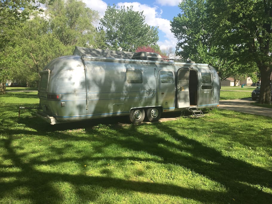 Exterior of Airstream (awning extends on this side)
