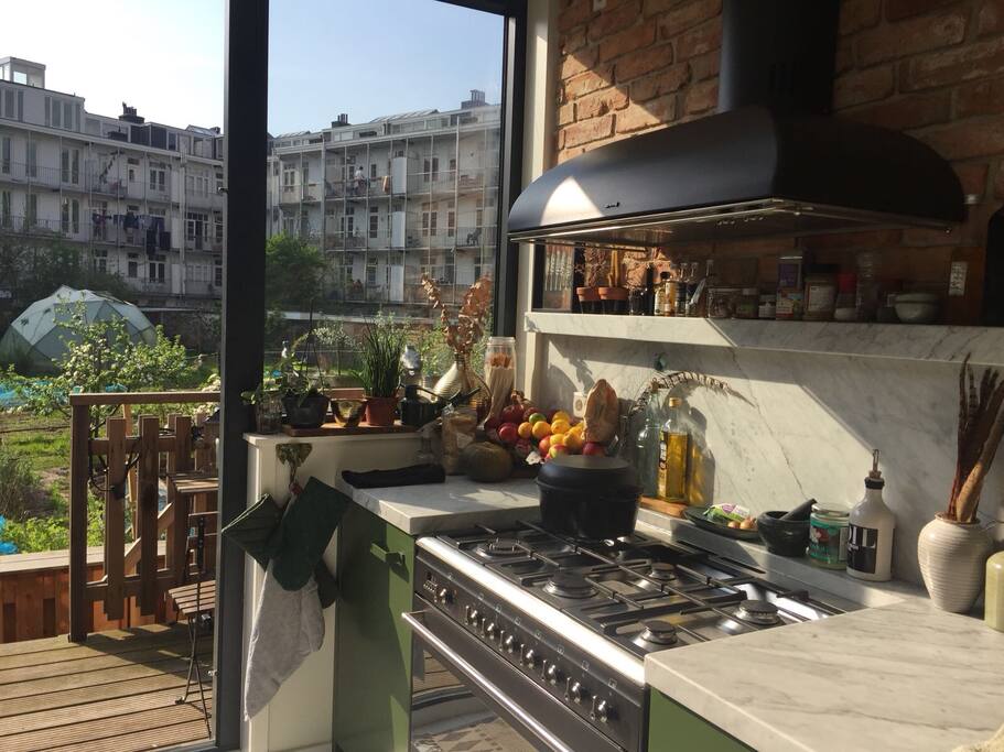Kitchen with 6 burner stove and oven