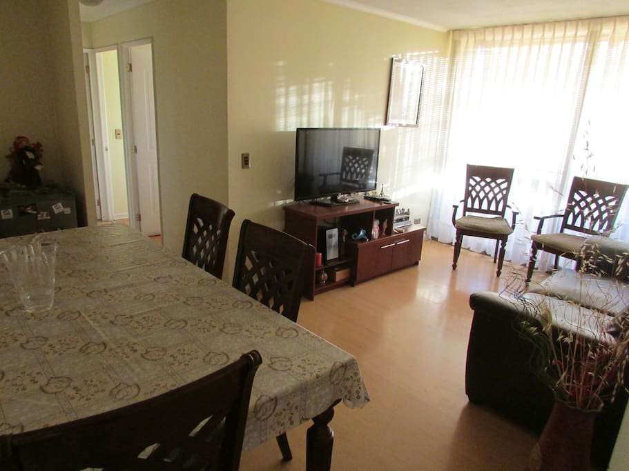 Living con TV cable, un sillón y aire acondicionado - calefacción. Cómodo comedor para 8 personas / Living room with TV, a sofa and air conditioner - heating. Comfortable dinning room for 8 people