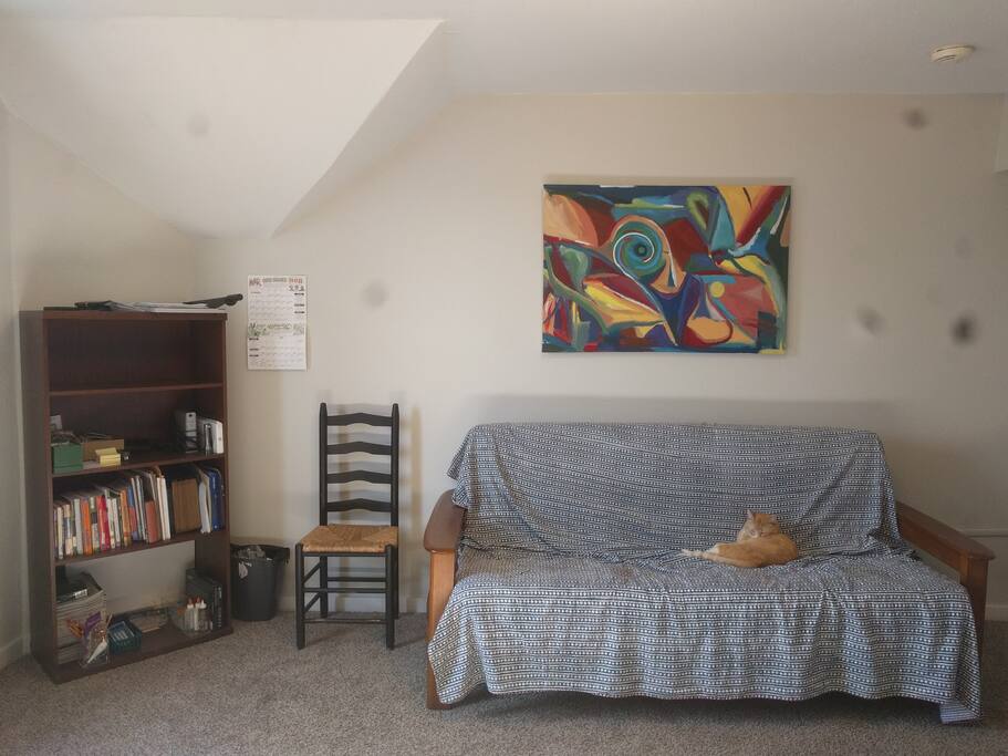 The room also comes with a bookcase. This case has been emptied for your use.