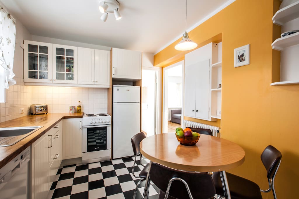 The kitchen is newly renovated in an old cozy style