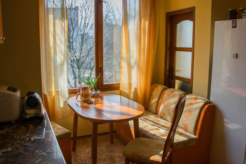 Sunny couch in the kitchen