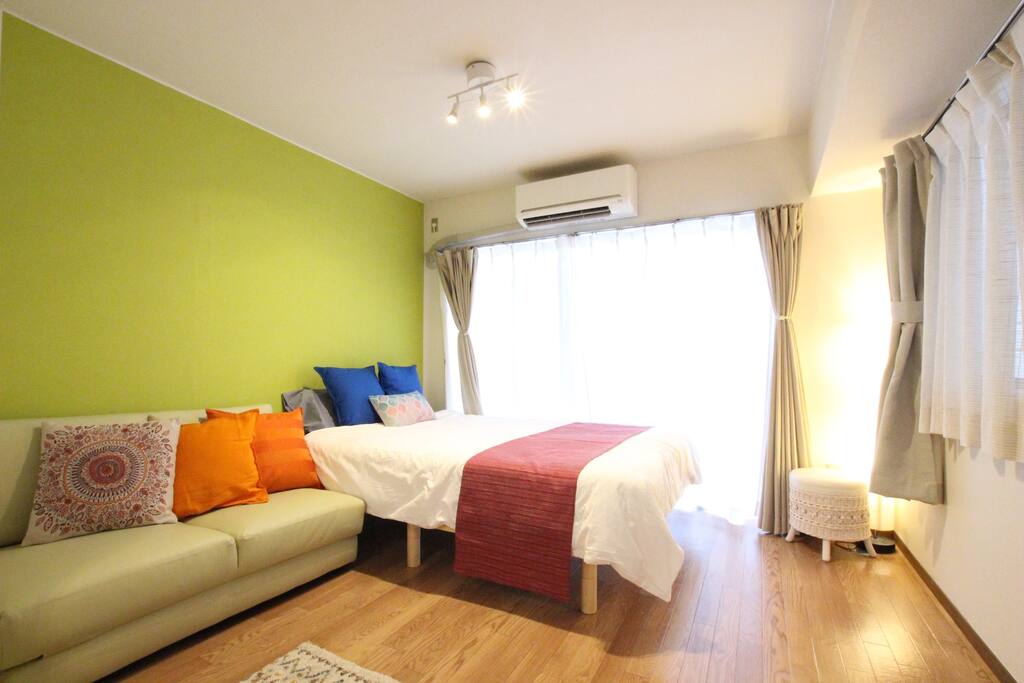 Comfortable bed room with nice interiors and sunlight!
