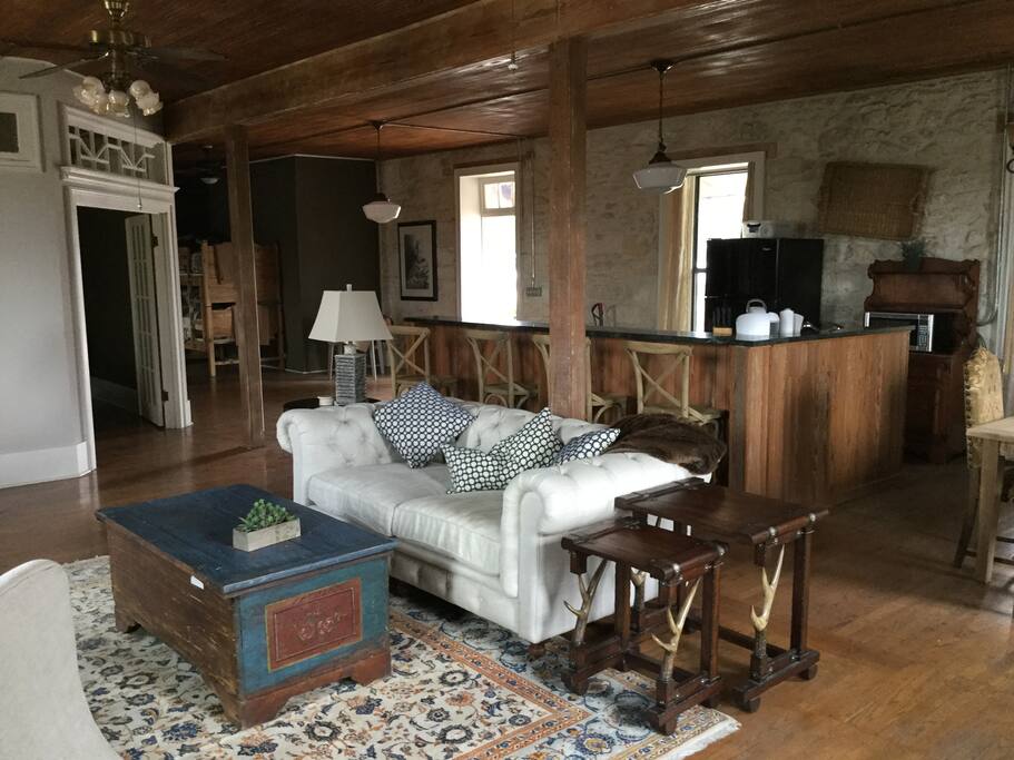 Large living/kitchen/dining room space