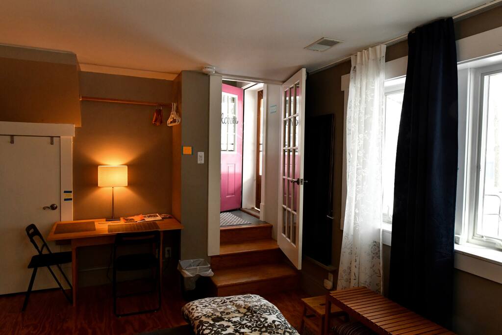 Your private patio entrance opens to a landing; the door to your suite takes you down two steps to your private apartment.