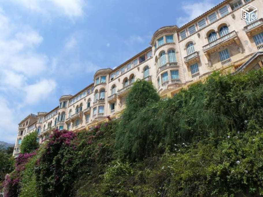 The Riviera Palace colossal, majestic Belle-Epoch architecture with its gargoyles - Overlooking the mediterranean.