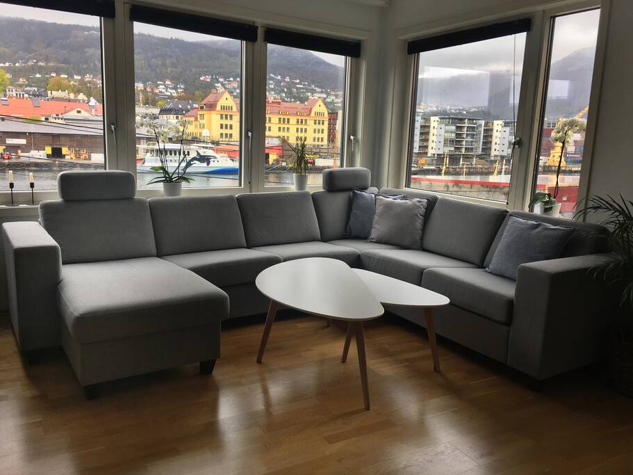 Comfy sofa with lots of space for guests!