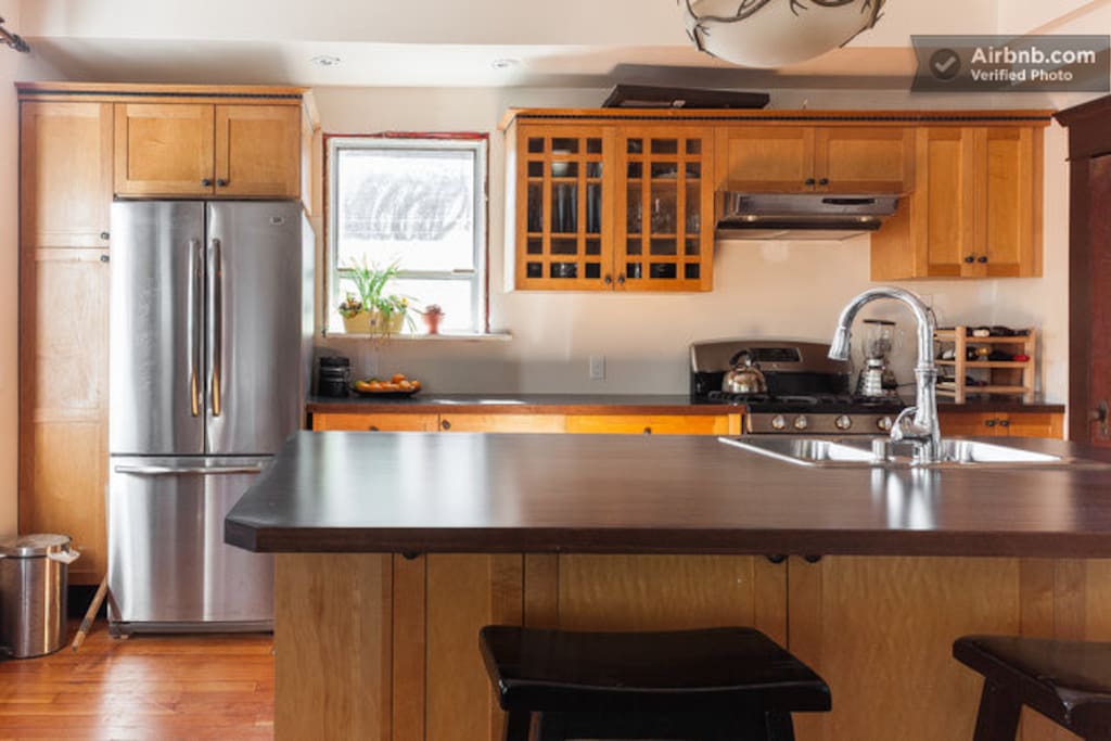 Renovated kitchen with island.