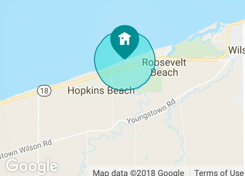 The house is located on the shore of Lake Ontario, in the Roosevelt Beach area of Wilson, NY, just east of Niagara Falls, NY.