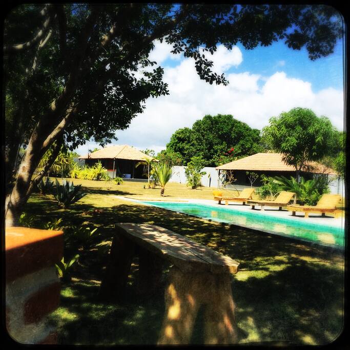 View of pool and chalets