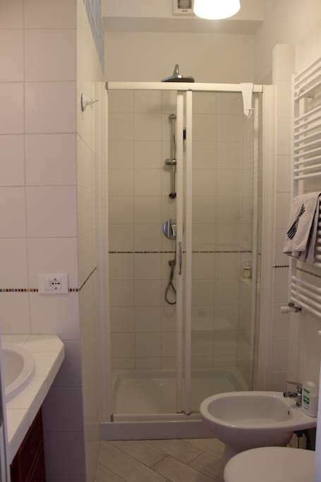 The bathroom with a big shower