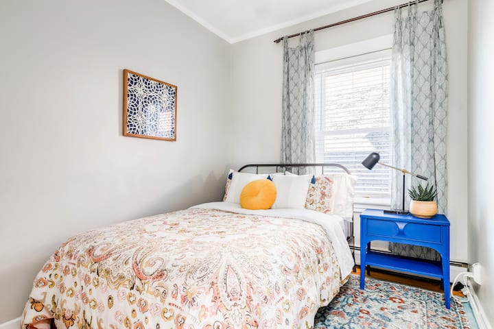 Full Bedroom - no closet, but room for luggage rack which is provided.