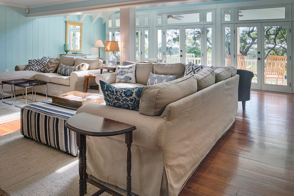 Glass doors & windows provide full view of marsh from inside